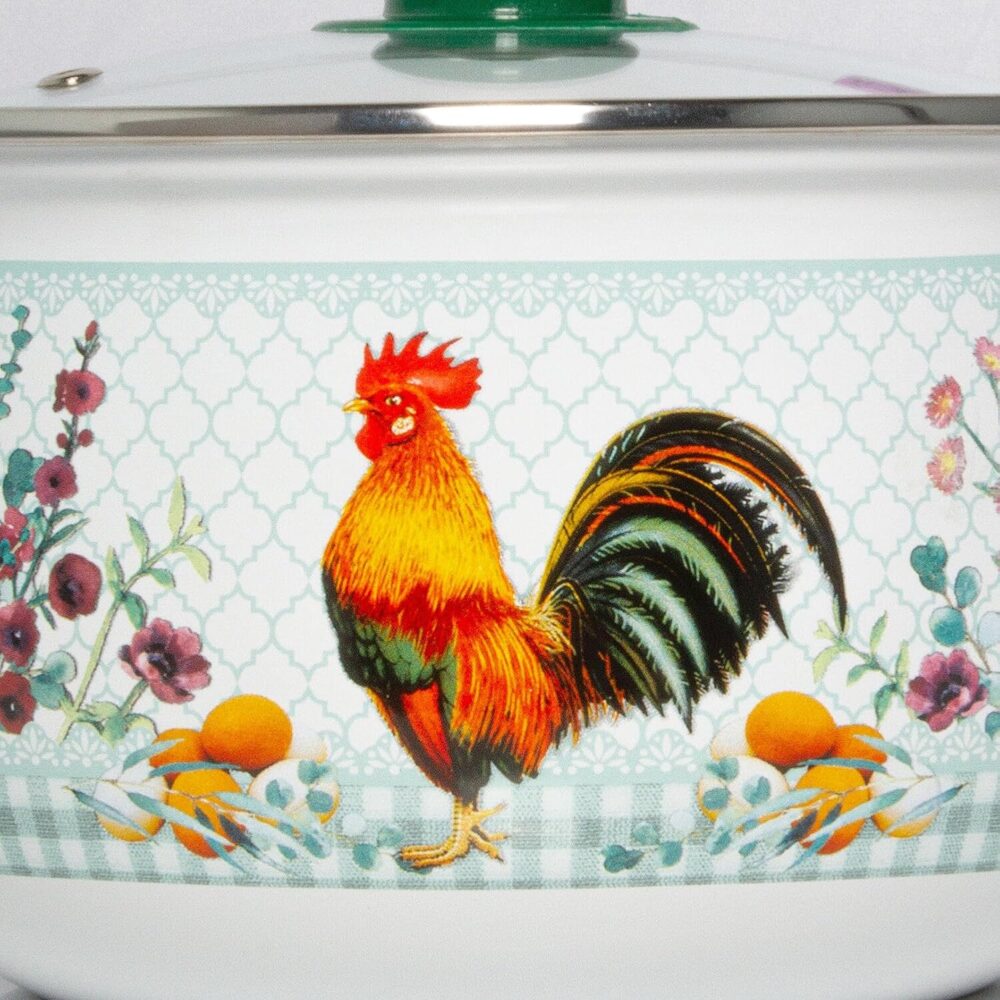 Panela de sopa de alumínio esmaltado, galo dourado com barri... - Image 9