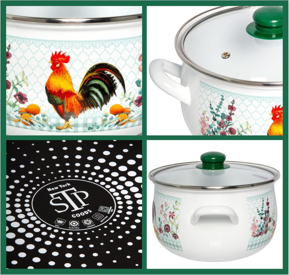 Panela de sopa de alumínio esmaltado, galo dourado com barri... - Image 7