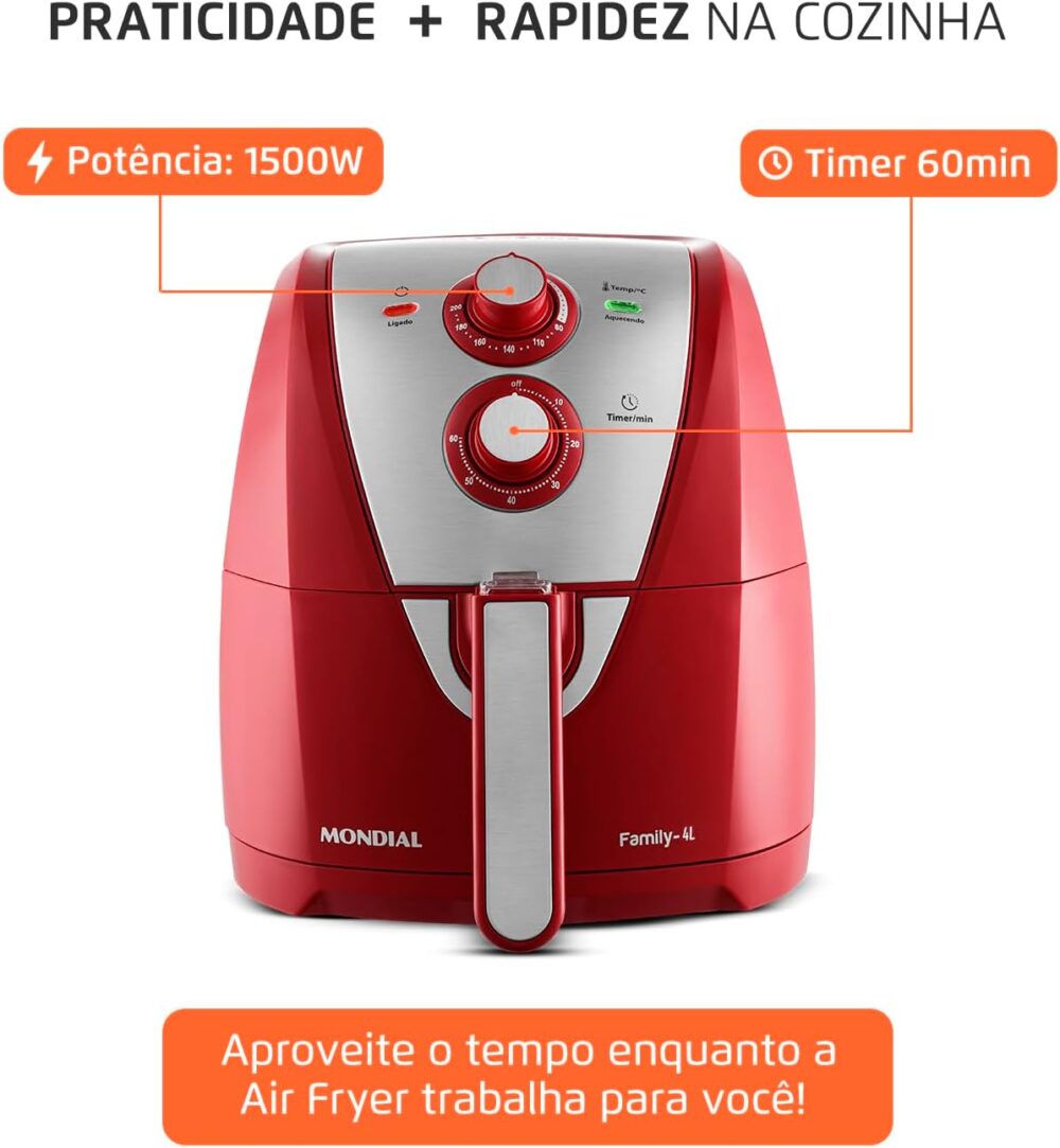 MONDIAL Fritadeira Sem Óleo Air Fryer 4L, Vermelho/Inox, 150... | É bom mesmo? Descubra antes de comprar - Image 7