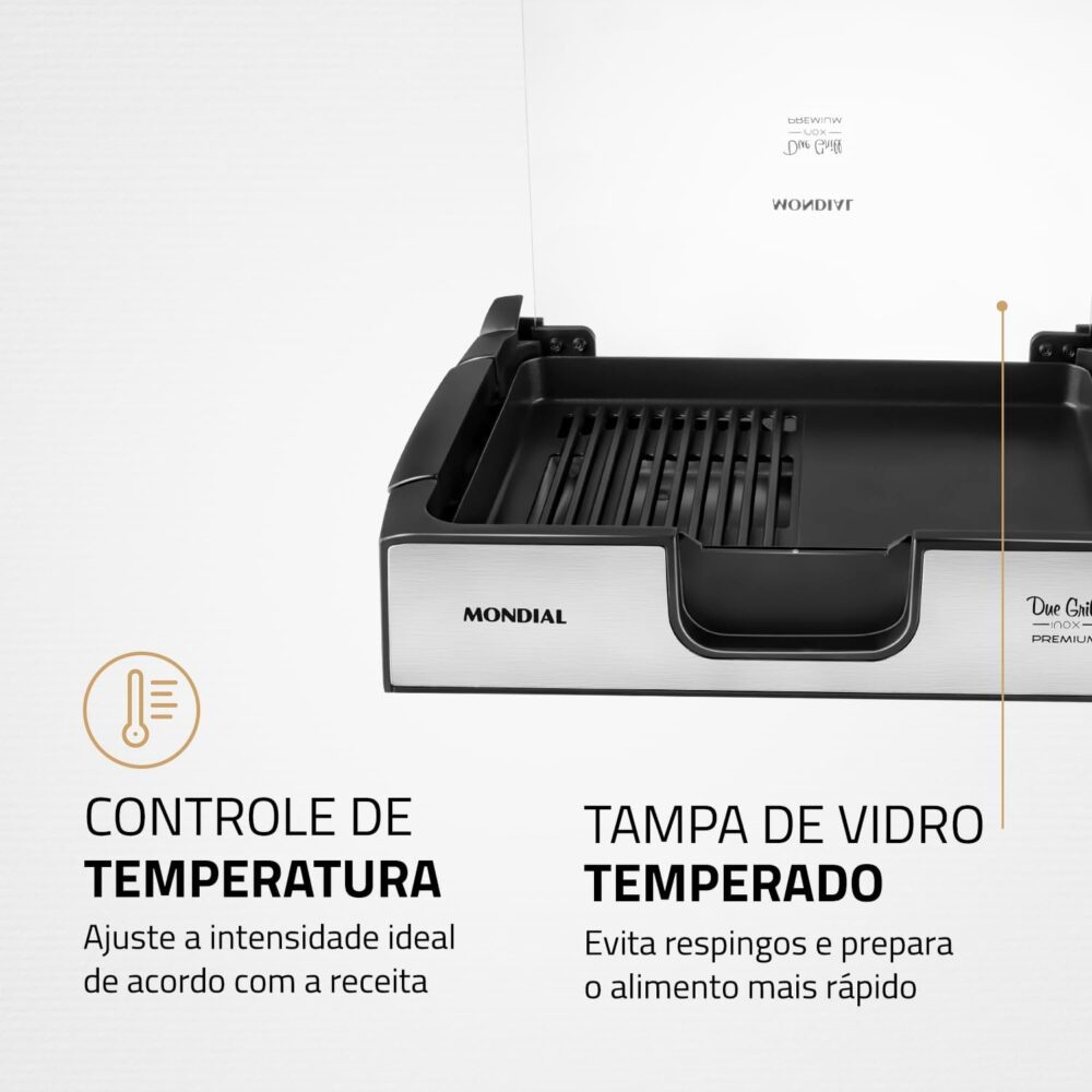 Chapa Due Grill Premium, Mondial, Preto/Inox, 1270W, 110V - ... - Image 6