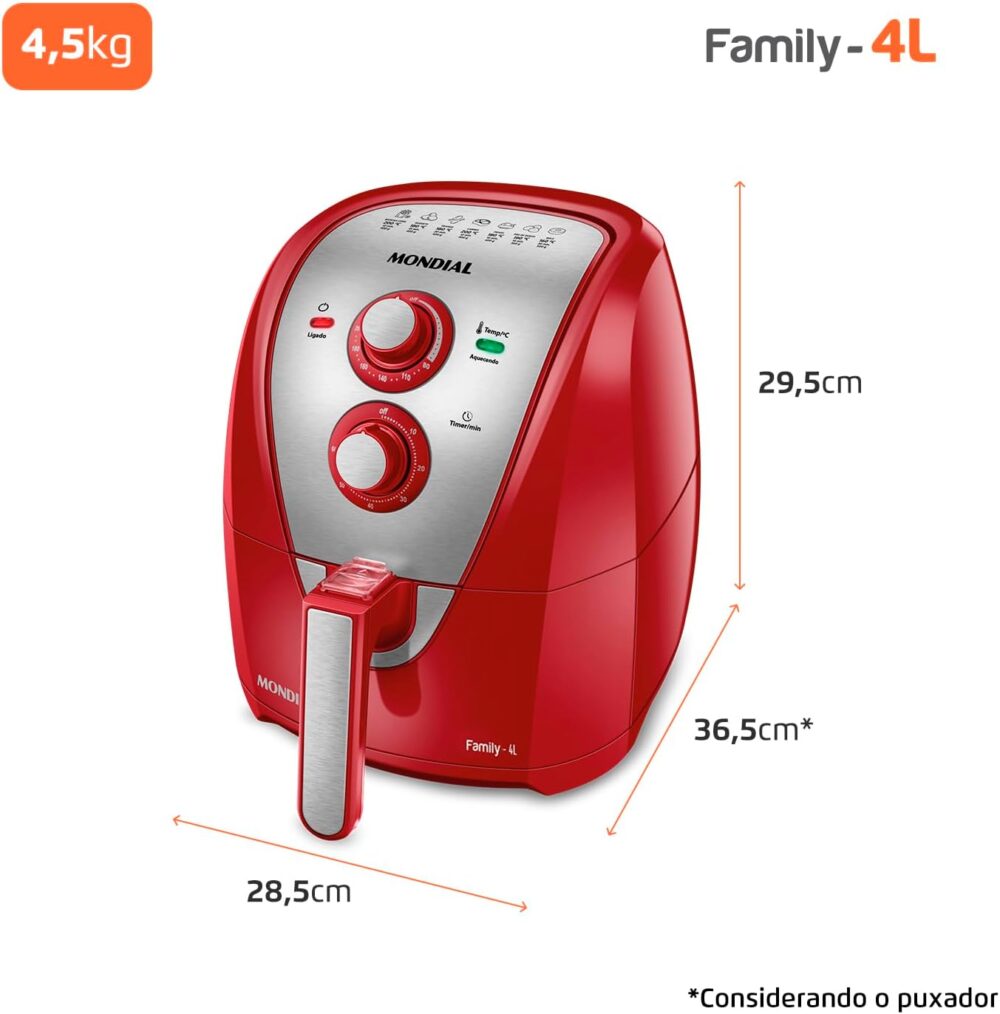 MONDIAL Fritadeira Sem Óleo Air Fryer 4L, Vermelho/Inox, 150... | É bom mesmo? Descubra antes de comprar - Image 8