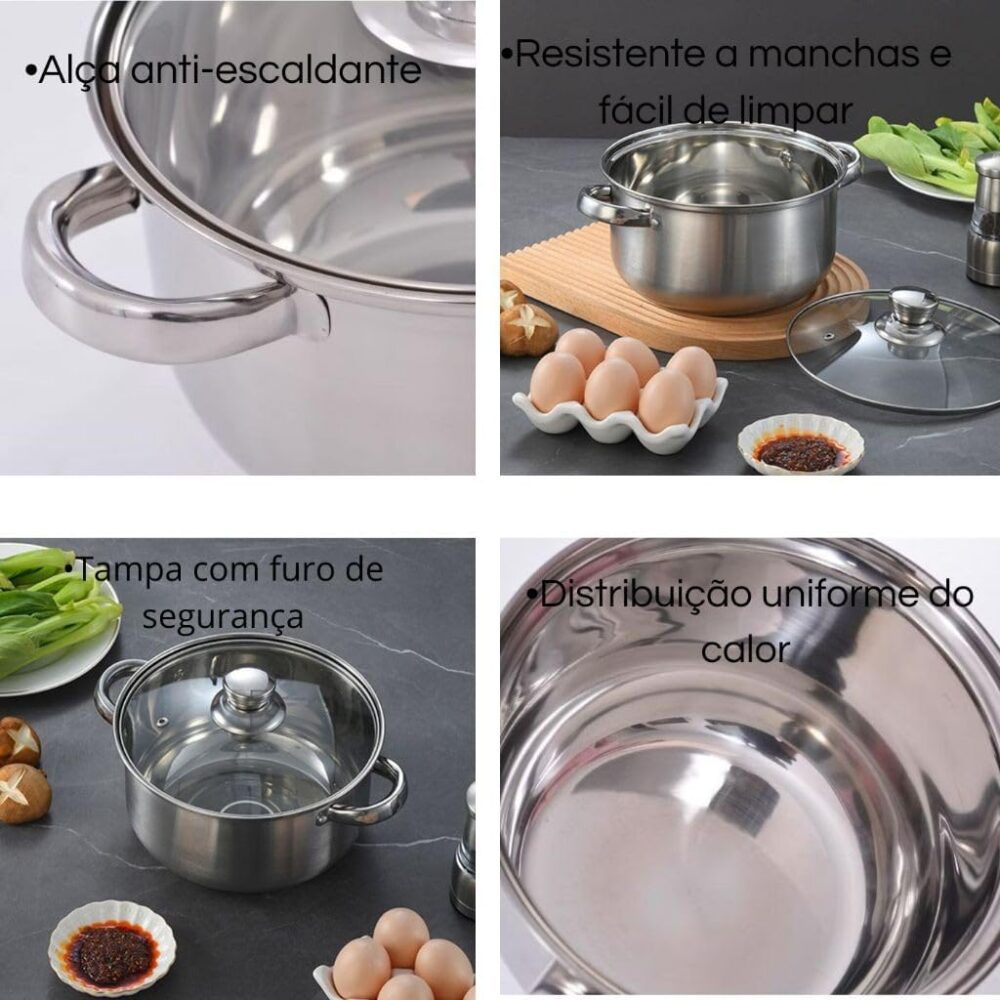 KIT 5 Panelas Aço inox com tampa de vidro temperado cozinha - Image 2