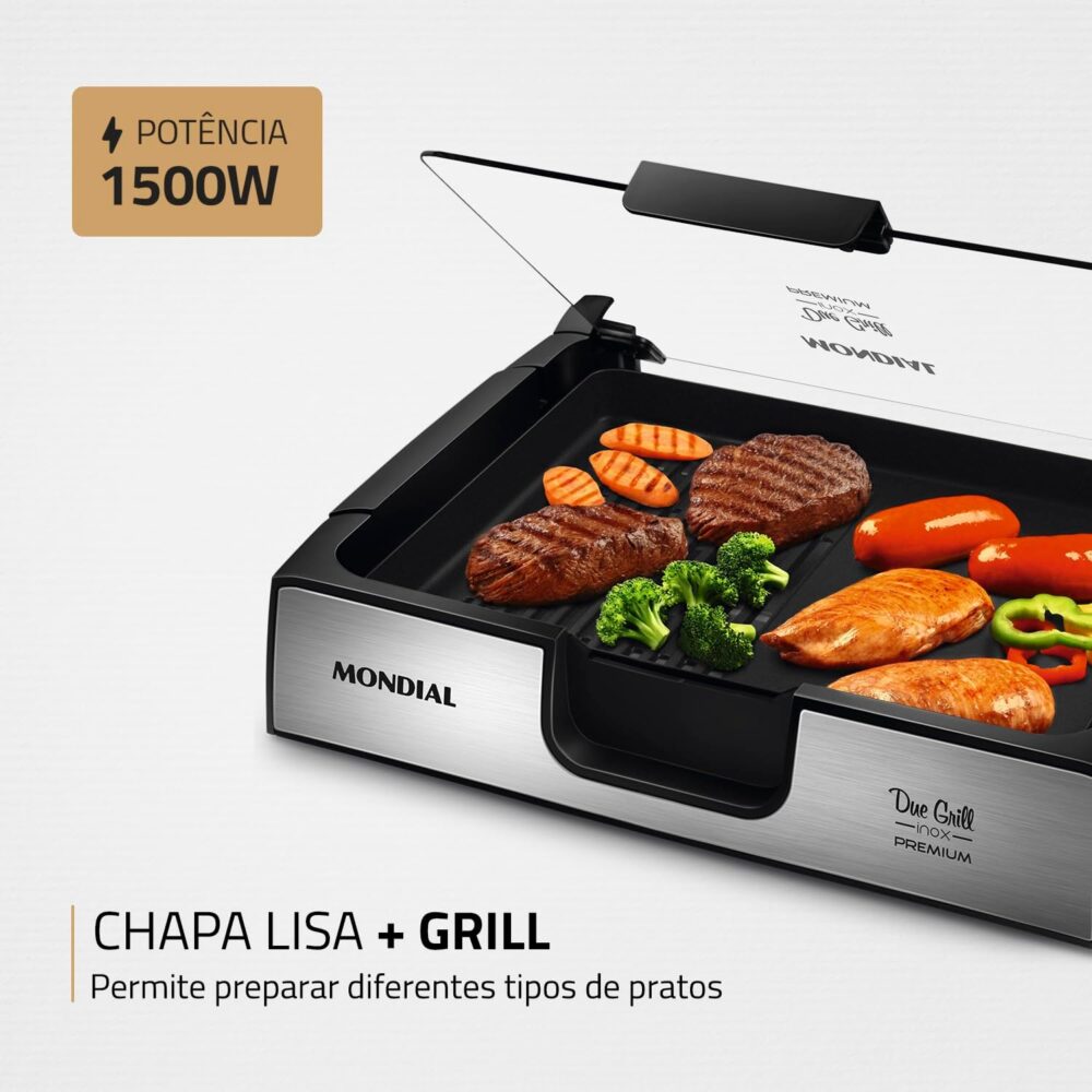 Chapa Due Grill Premium, Mondial, Preto/Inox, 1270W, 110V - ... - Image 2