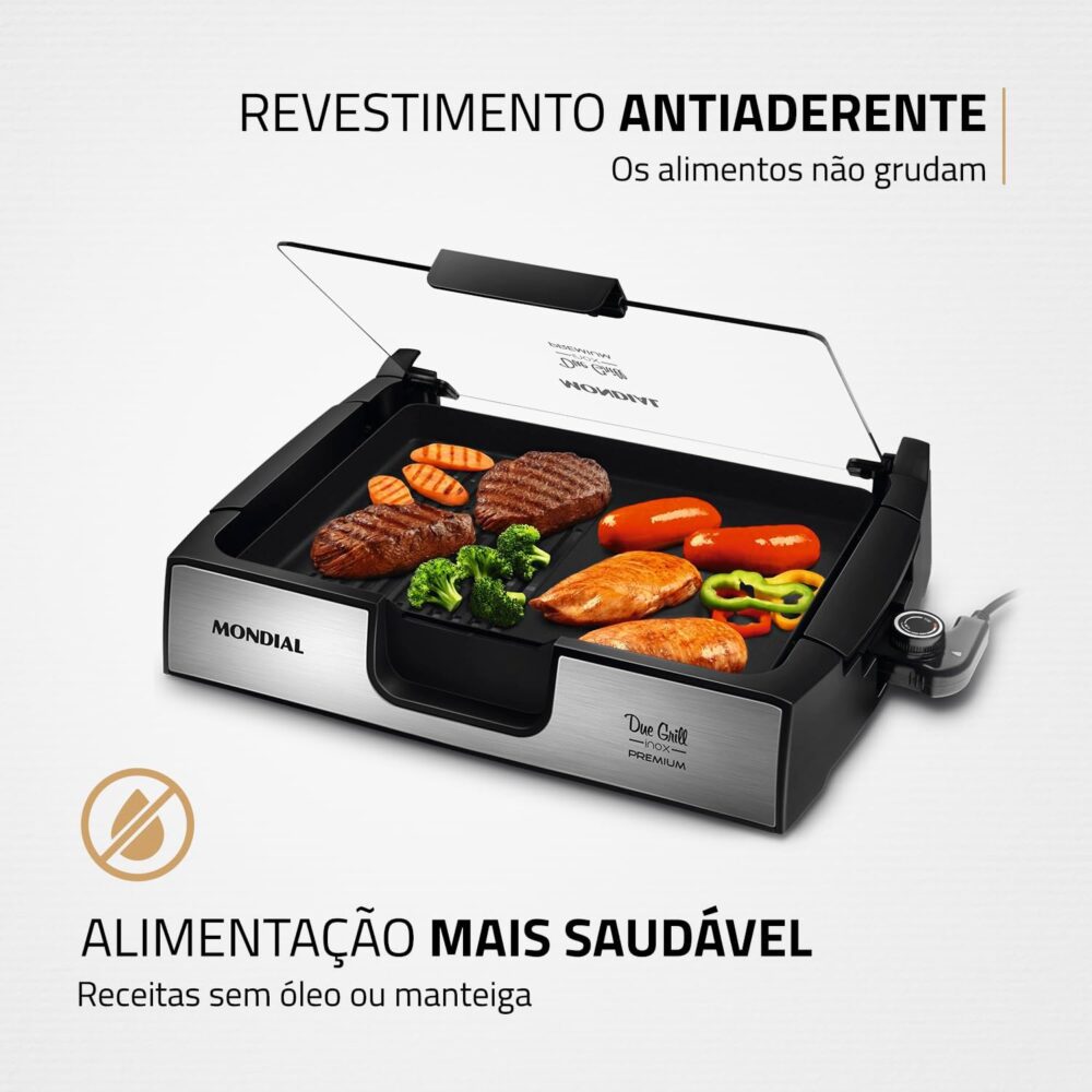 Chapa Due Grill Premium, Mondial, Preto/Inox, 1270W, 110V - ... - Image 3