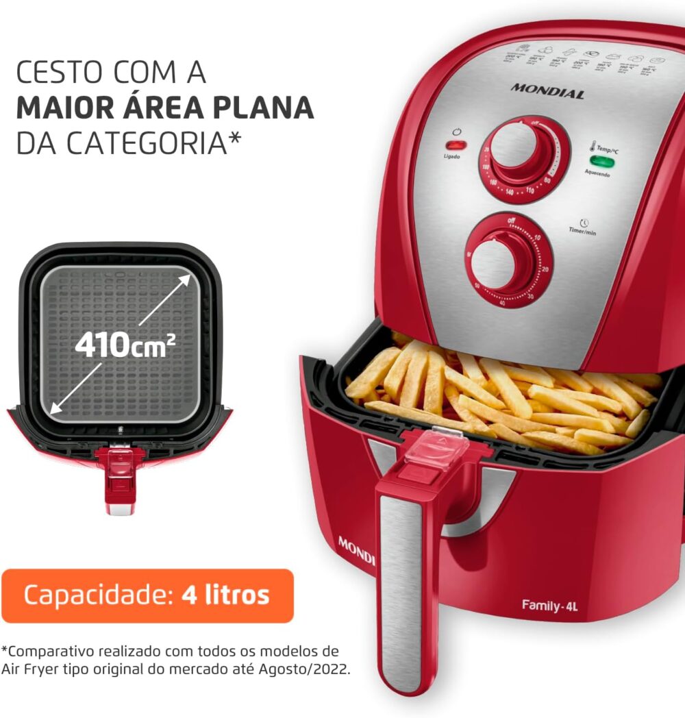 MONDIAL Fritadeira Sem Óleo Air Fryer 4L, Vermelho/Inox, 150... | É bom mesmo? Descubra antes de comprar - Image 2
