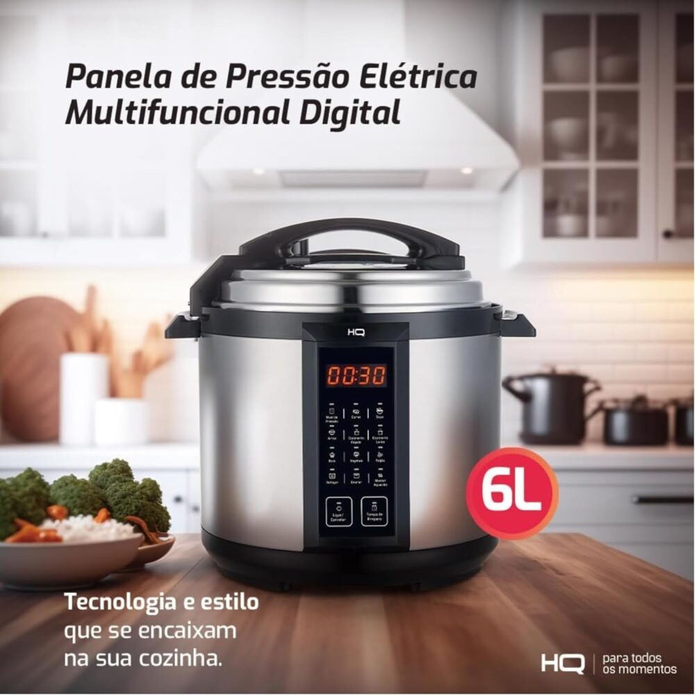 Panela de Pressão Elétrica HQ Digital, 6L, Inox, Timer 24h, ... - Image 2