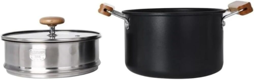 Jogo de Panela Em Aço Inox Com Alça em Madeira 6pcs (Preto) - Image 2