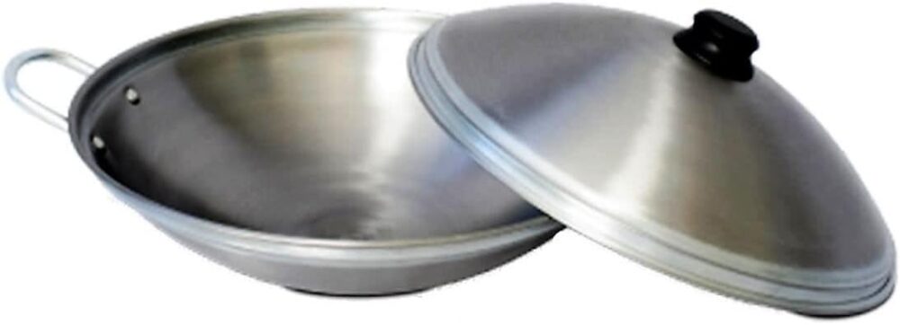 Tacho Chinês Panela Wok Funda Aço Carbono e Tampa 38cm 4L