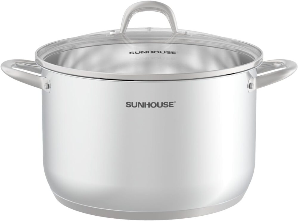 SUNHOUSE Panela de aço inoxidável de 13 litros com tampa de ...