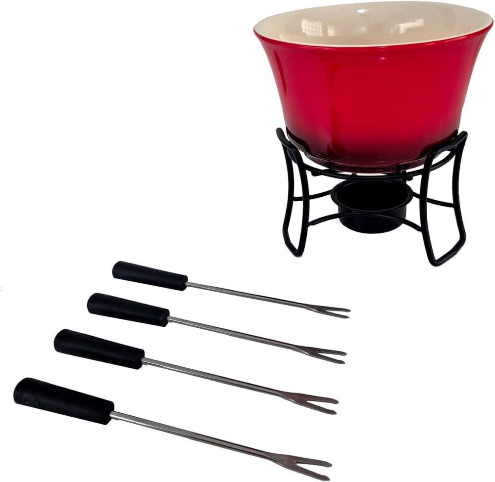 Conjunto de Fondue em Cerâmica Vermelha com Suporte Metálico... - Image 8