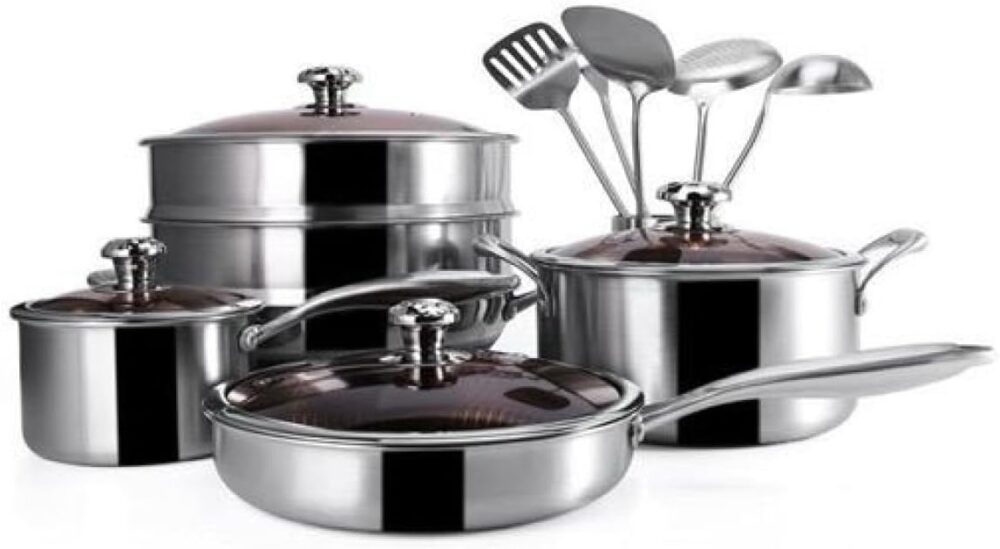 Jogo de Panela em Aço Inox com Revestimento Cerâmico 15pcs