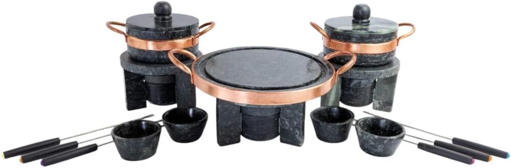 Kit Fondue Pedra Sabão Completo 16 Ppeças - Chapa 23 cm