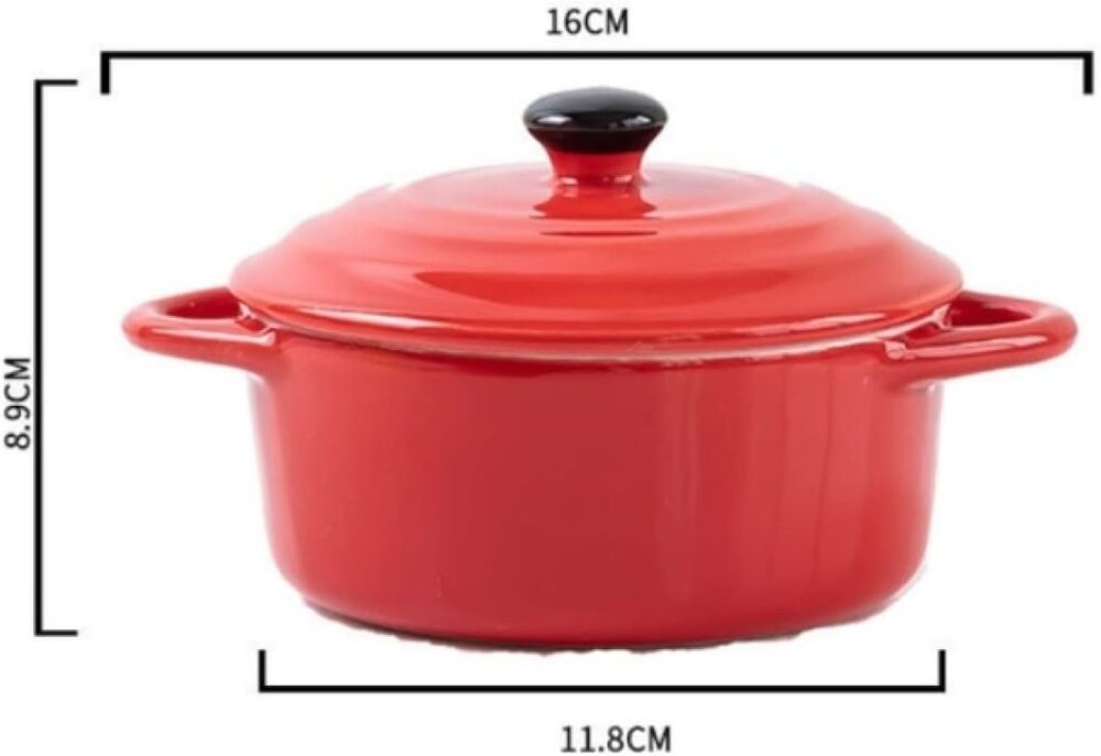 Mini Caçarola Gourmet Redonda Em Porcelana Vermelha 500ml - Image 3