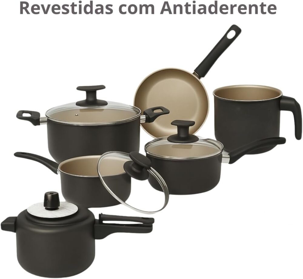 Conjunto Jogo de Panelas 9 Peças com Panela de Pressão e Ute... - Image 4