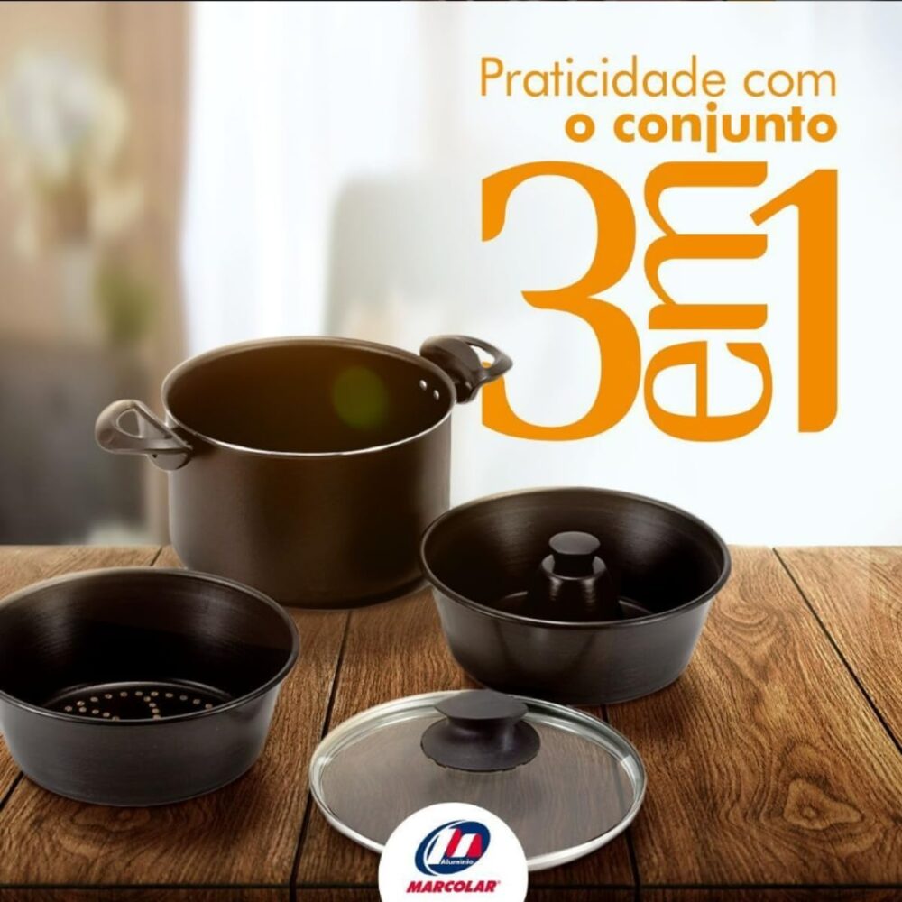 Panela 3 em 1 Antiaderente 3,9L Com Tampa de Vidro + 02 Desc... - Image 3