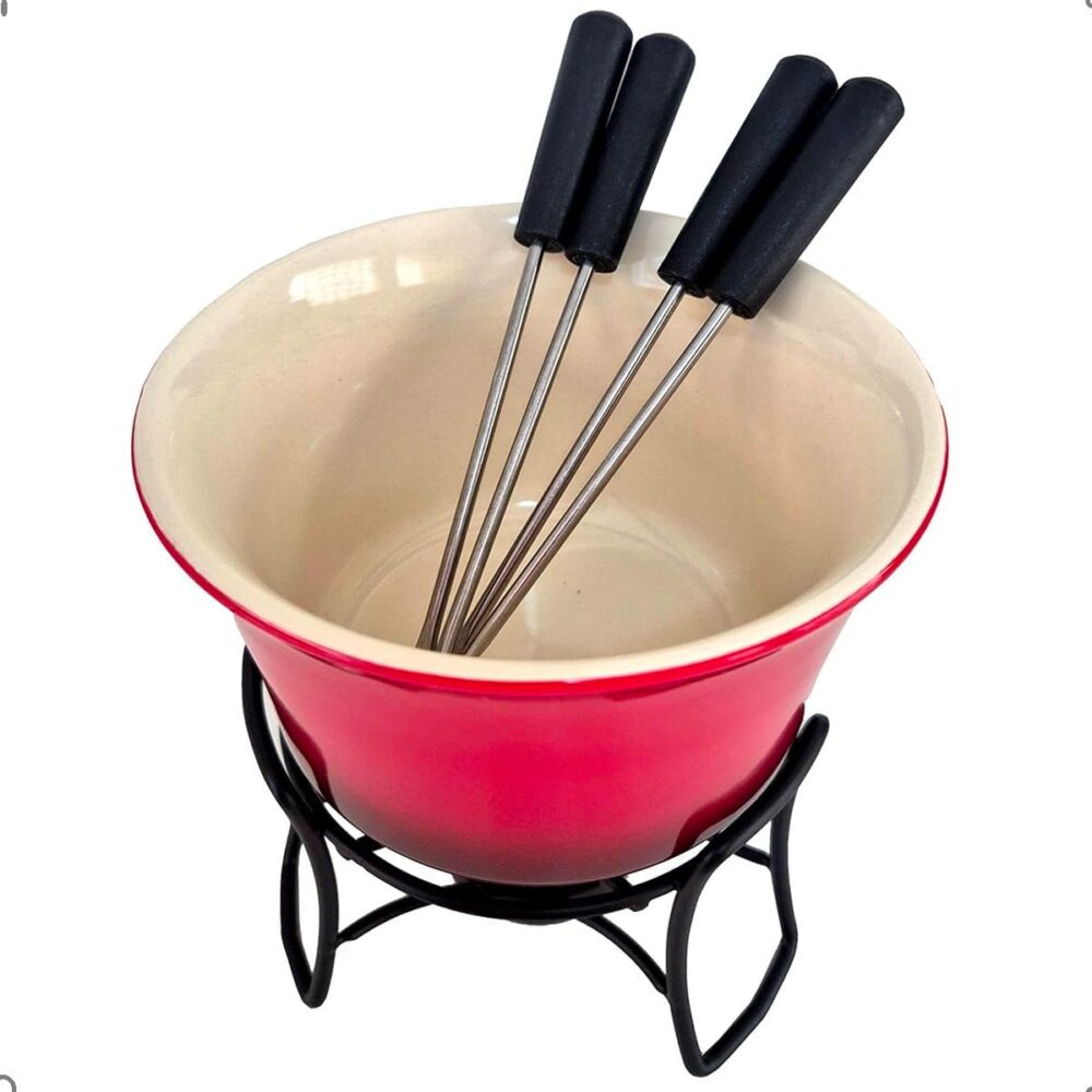 Conjunto de Fondue em Cerâmica Vermelha com Suporte Metálico... - Image 3