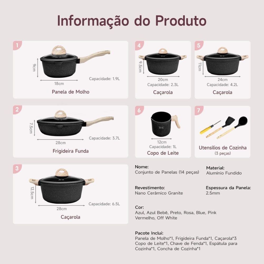 Jogo De Panelas 14 Peças Antiaderente De Indução Gás Oferta ... - Image 5