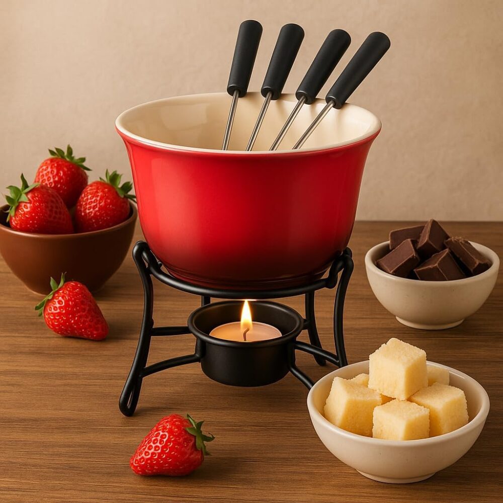 Conjunto de Fondue em Cerâmica Vermelha com Suporte Metálico... - Image 4