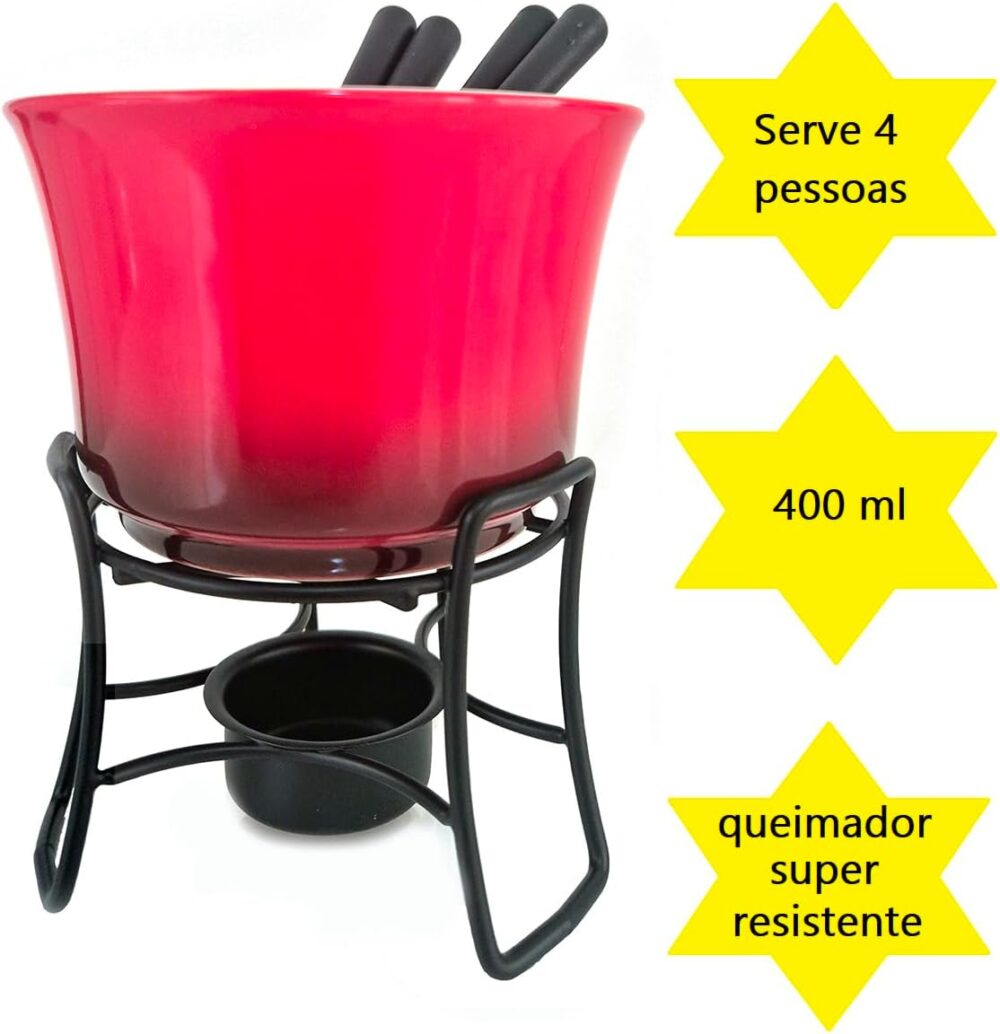 Conjunto de Fondue em Cerâmica Vermelha com Suporte Metálico... - Image 5