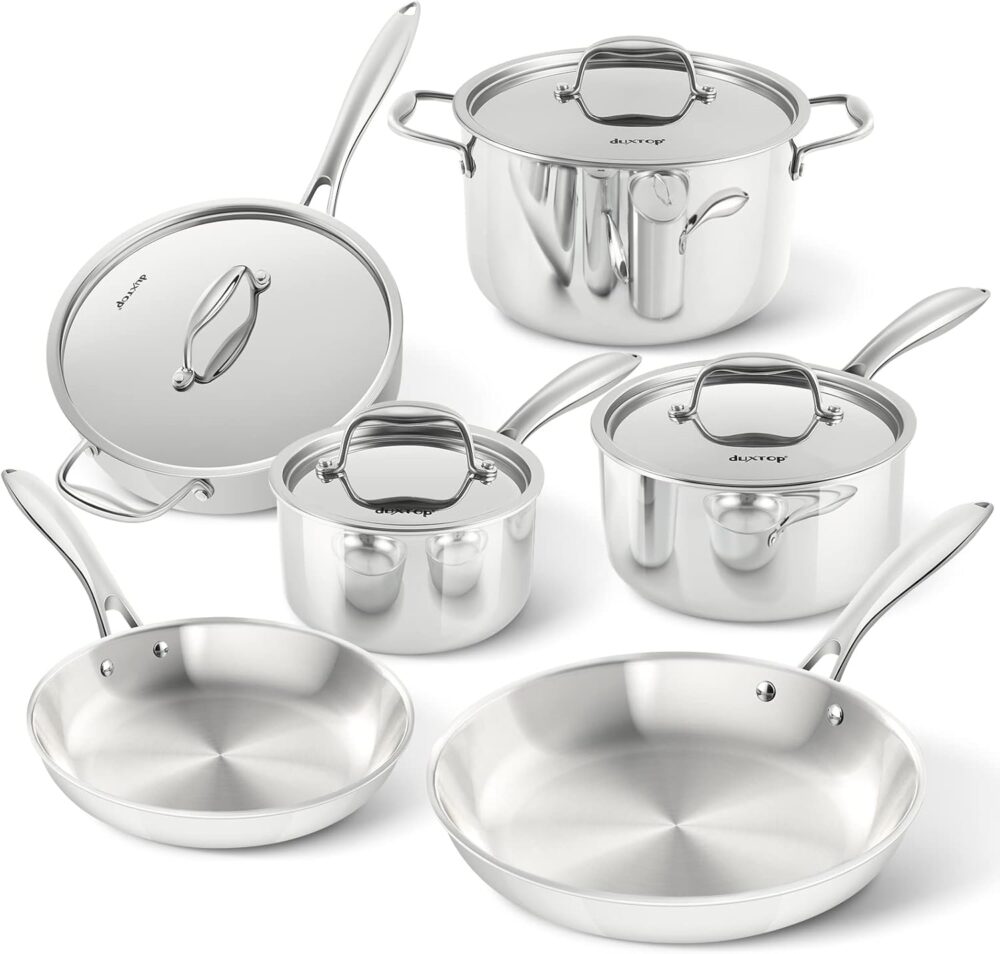 Duxtop Conjunto de panelas de indução de aço inoxidável com ...