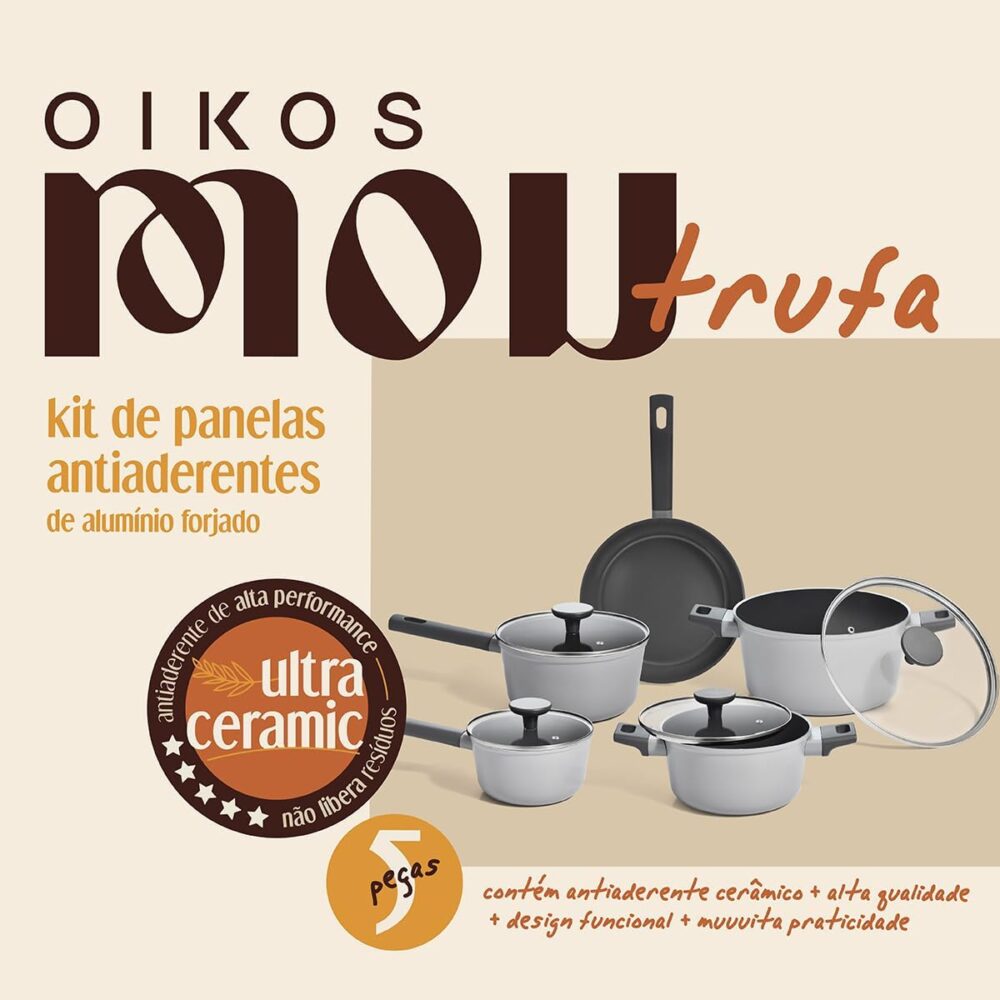 Oikos - Jogo Panelas Antiaderente Ultra Ceramic 5 Peças para... - Image 3