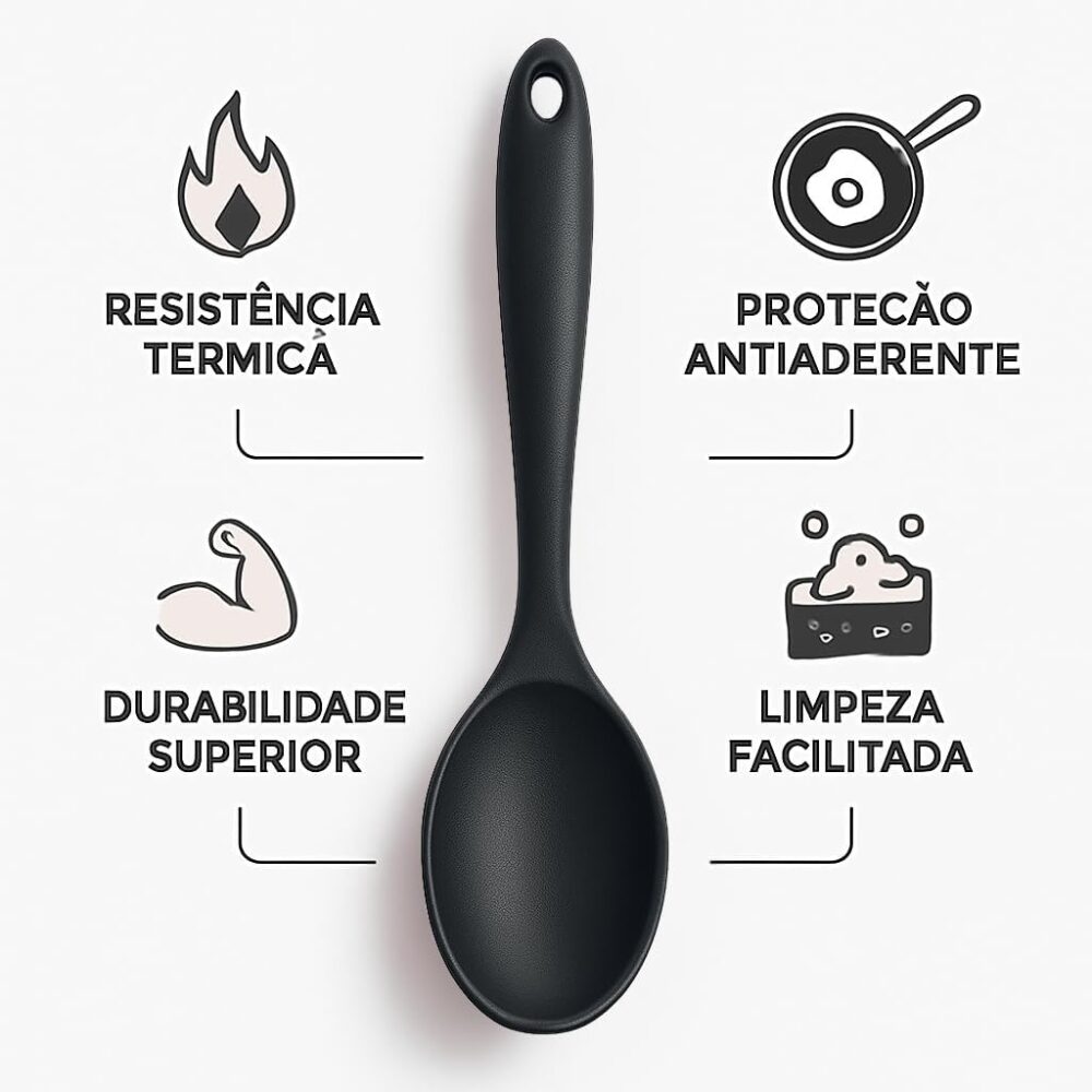 Colher de Silicone Premium, 27 x 6 cm, Resistente ao Calor, ... - Image 3