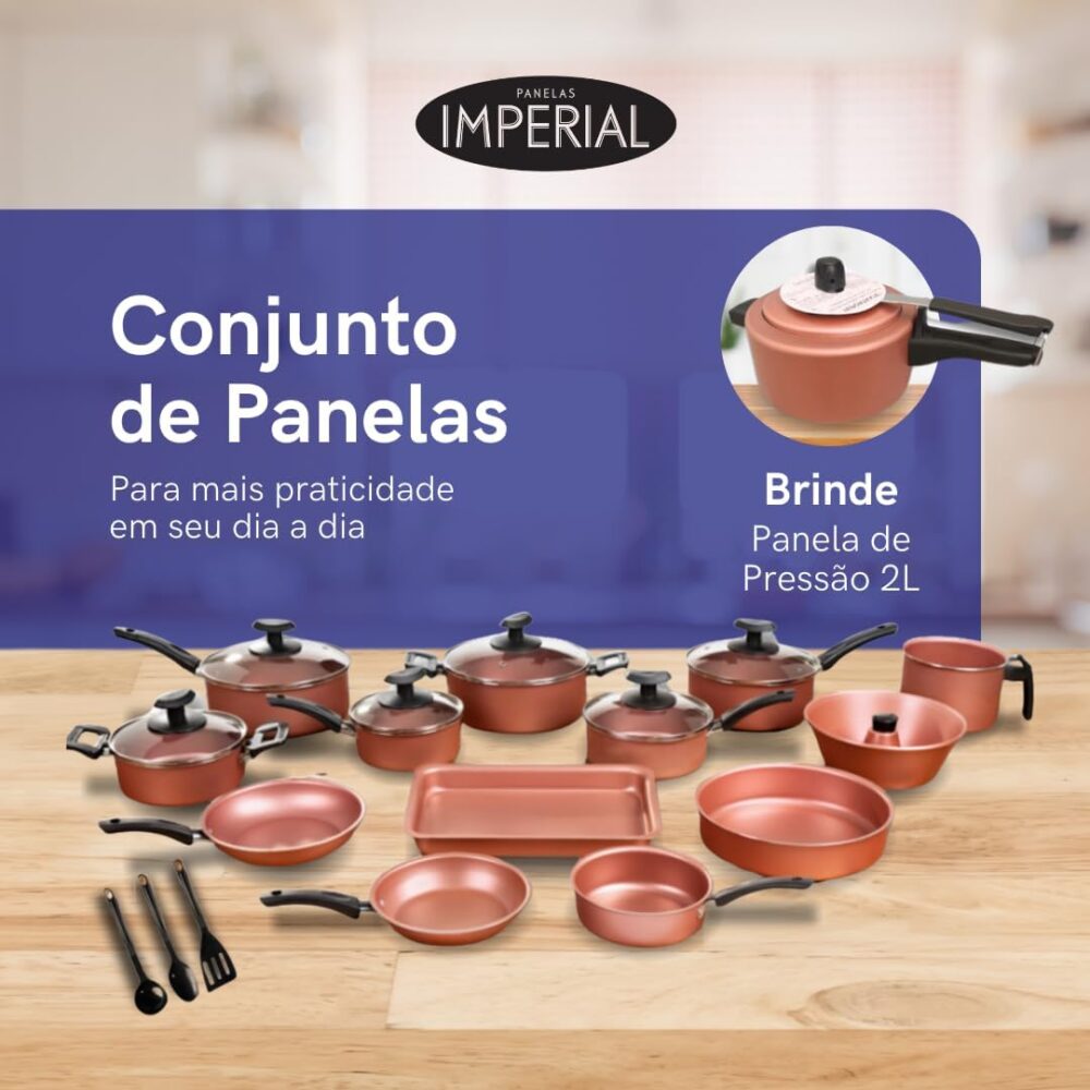Conjunto Panelas 17 Pc Antiaderente Panela Pressão 2L rosa - Image 2