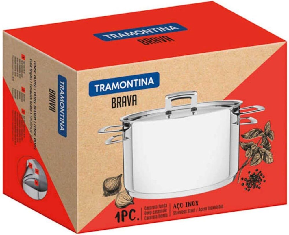Caçarola Funda Fundo Triplo com Tampa Plana Tramontina Inox,... - Image 5