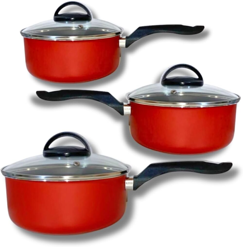 Kit Panelas Caçarolas Veneza Antiaderente 3 Peças (Vermelha)