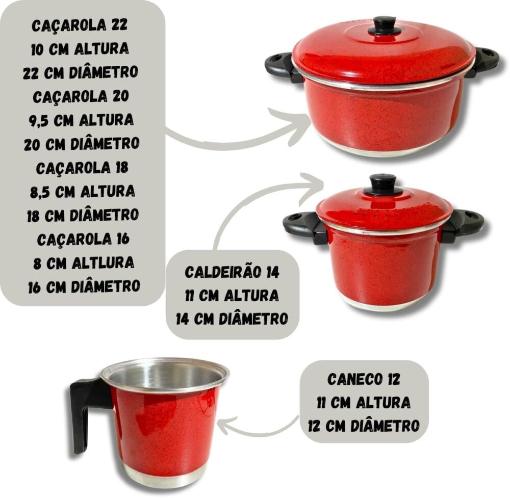 Jogo De Caçarola Panela 6 Peças Alumínio Color (VERMELHO) - Image 3