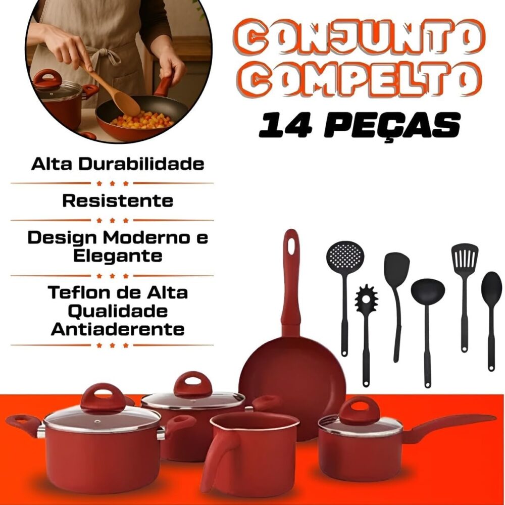 Jogo De Panela Indução Antiaderente Cerâmica 14 Pçs Teflon - Image 3