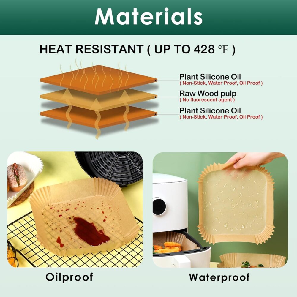Forros de papel Air Fryer, 200 peças de forros de fritadeira... | É bom mesmo? Descubra antes de comprar - Image 3