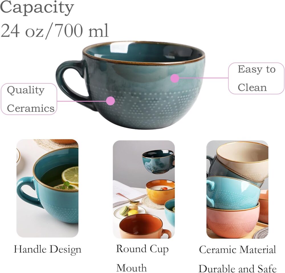 Disoza Chávena De Café Grande Caneca Sopa Em Cerâmica Com Pe... - Image 2
