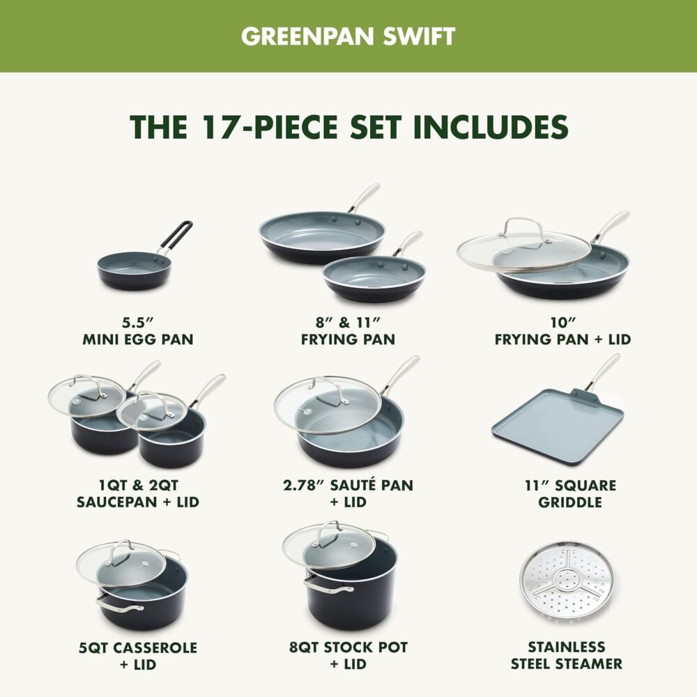 GreenPan Swift Conjunto de panelas de 17 peças, antiaderente... - Image 3