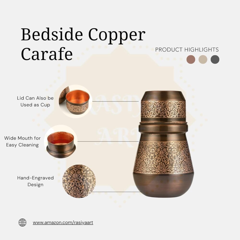 Garrafa de água de cabeceira – Garrafa de cobre para água po... - Image 2