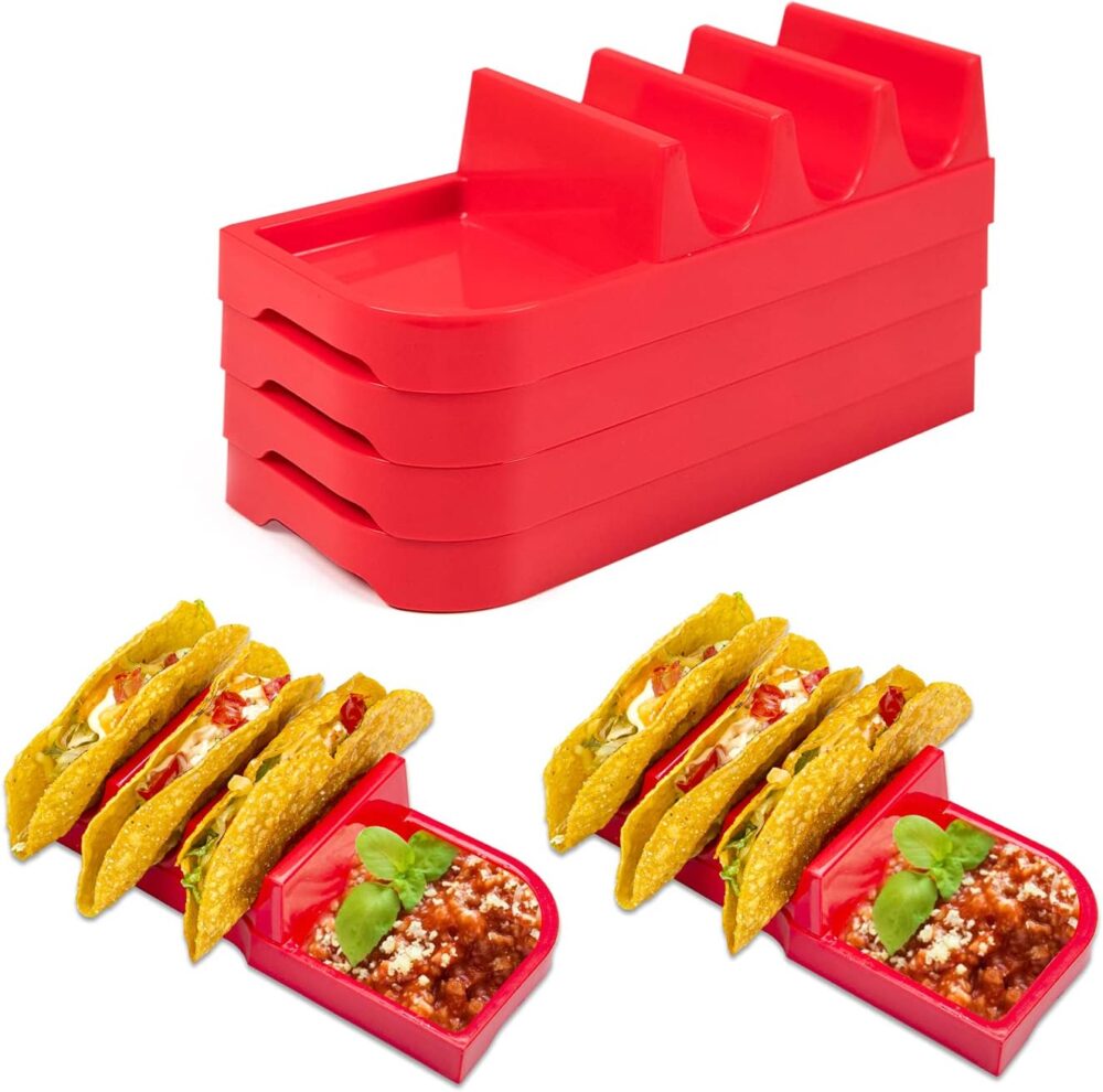 Conjunto de 4 suportes para tacos – bandejas grandes de plás...
