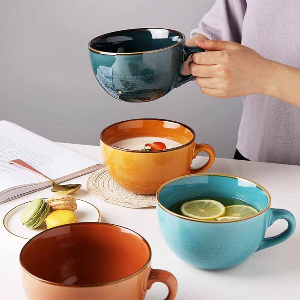 Disoza Chávena De Café Grande Caneca Sopa Em Cerâmica Com Pe... - Image 4