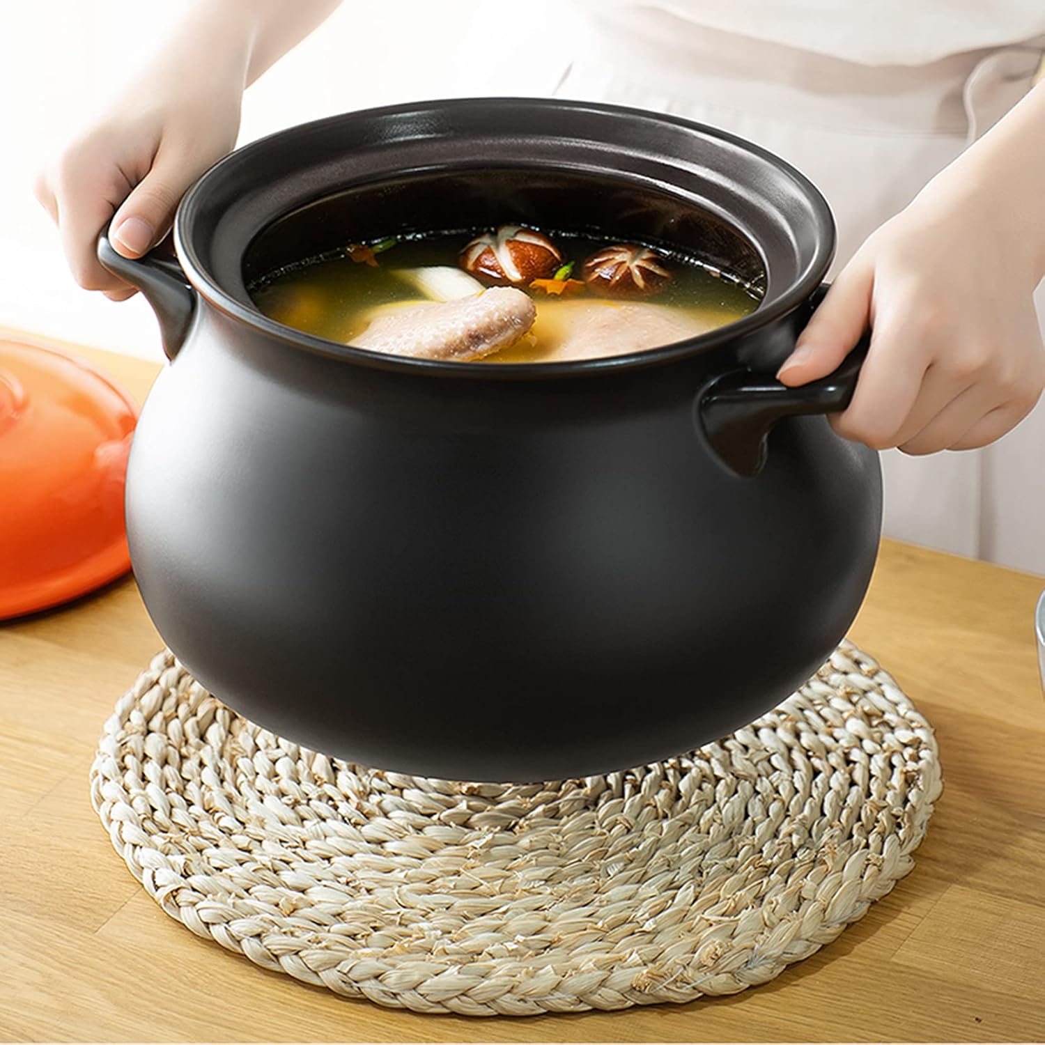 Panela de barro de 1,6 quartos, panela de cerâmica de cozinh... - Image 4
