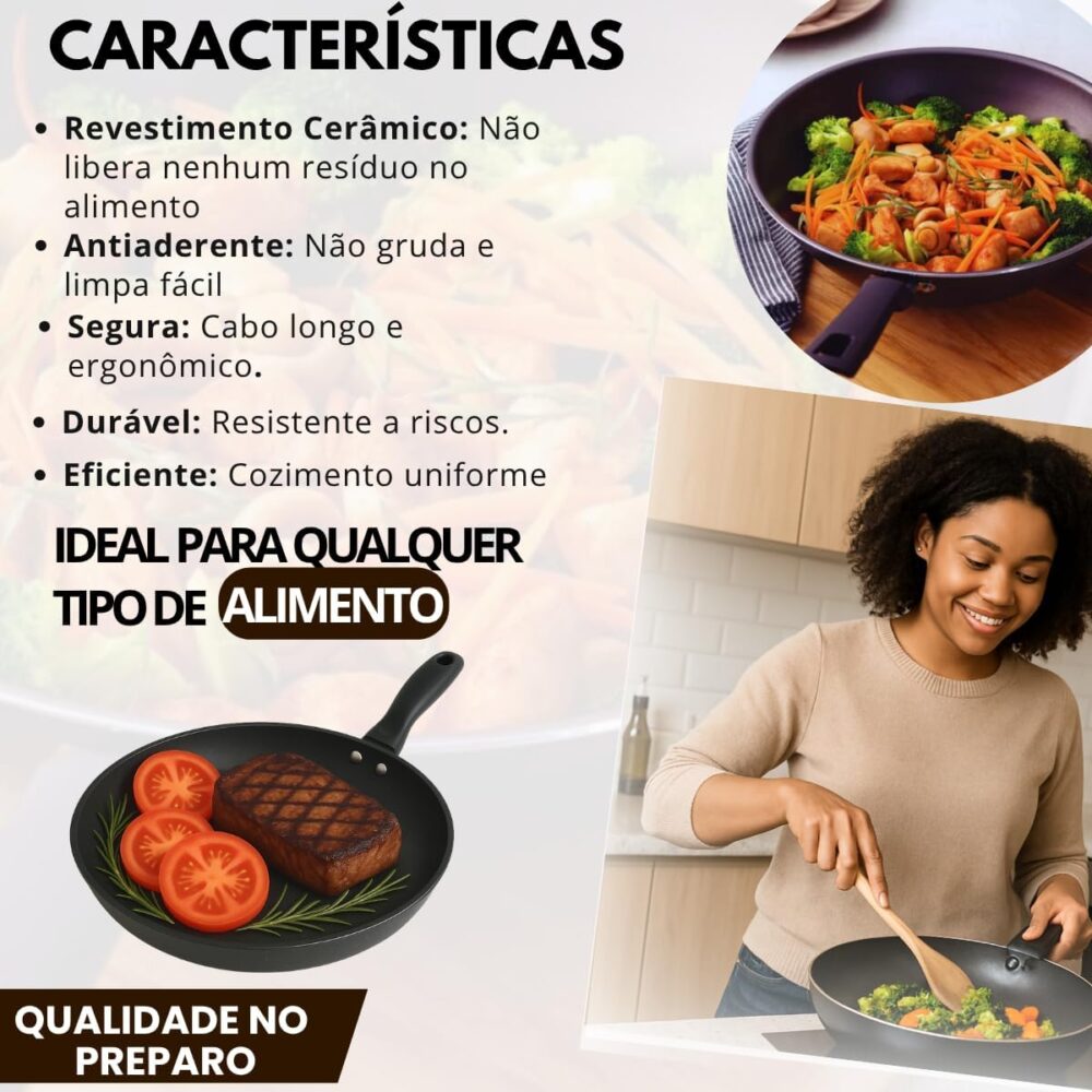Frigideira Cerâmica Antiaderente Grande 28cm Reforçada Não G... - Image 3