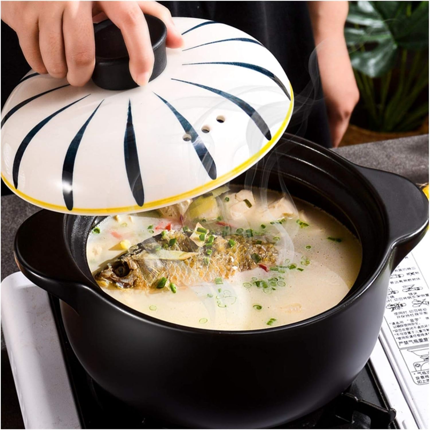 Panela de sopa com tampa Caçarola resistente de cerâmica de ... - Image 6