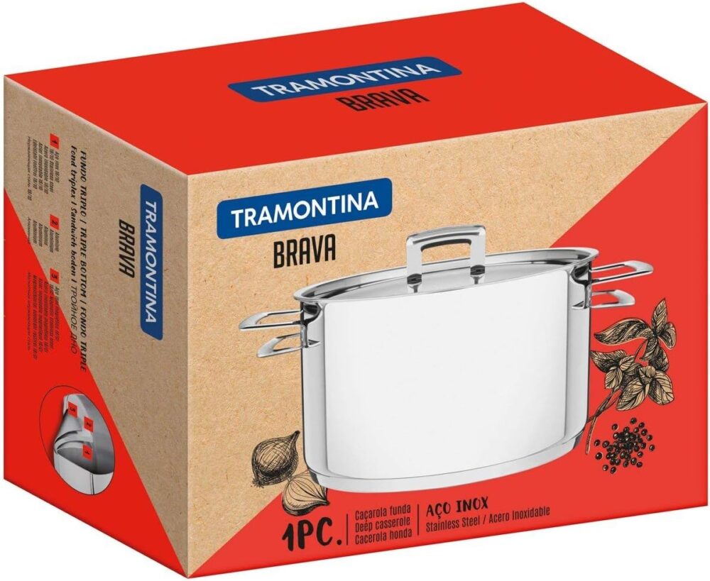 Caçarola Funda Fundo Triplo com Tampa Plana Tramontina Inox,... - Image 9