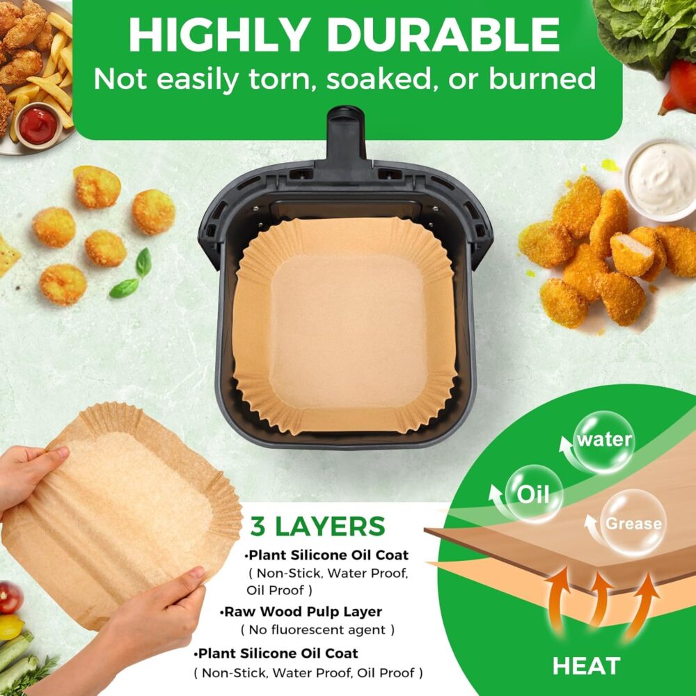 Forro de papel descartável Air Fryer – 150 peças de papel de... | É bom mesmo? Descubra antes de comprar - Image 3