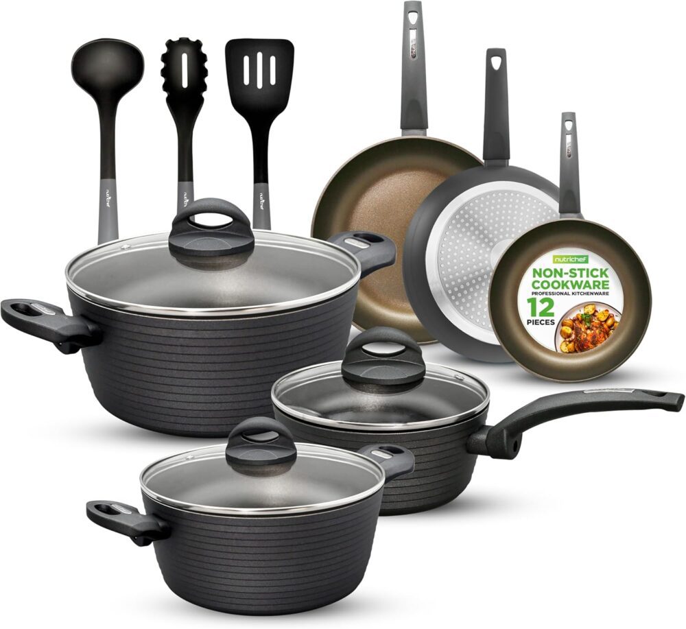 NutriChef - Conjunto de 12 Peças: Panelas e Frigideiras Prof...