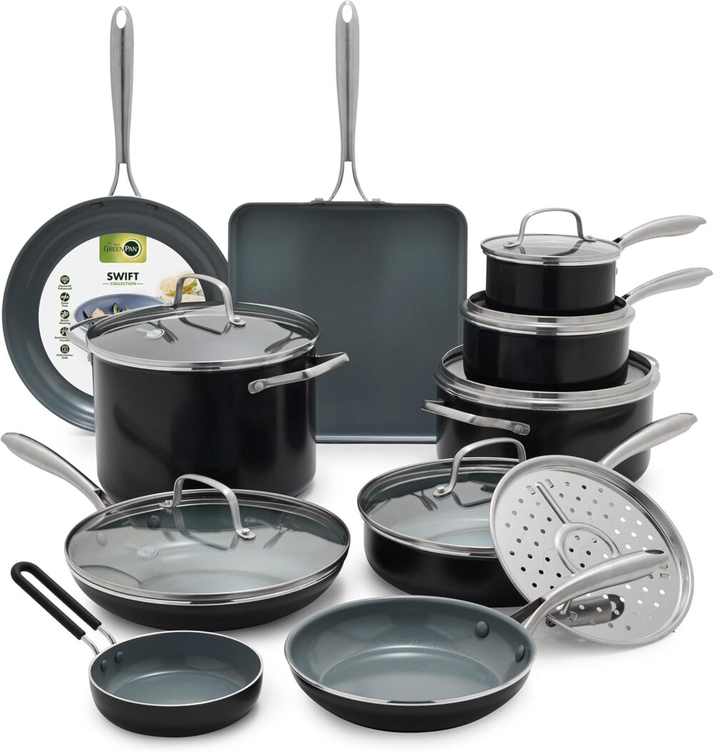 GreenPan Swift Conjunto de panelas de 17 peças, antiaderente...
