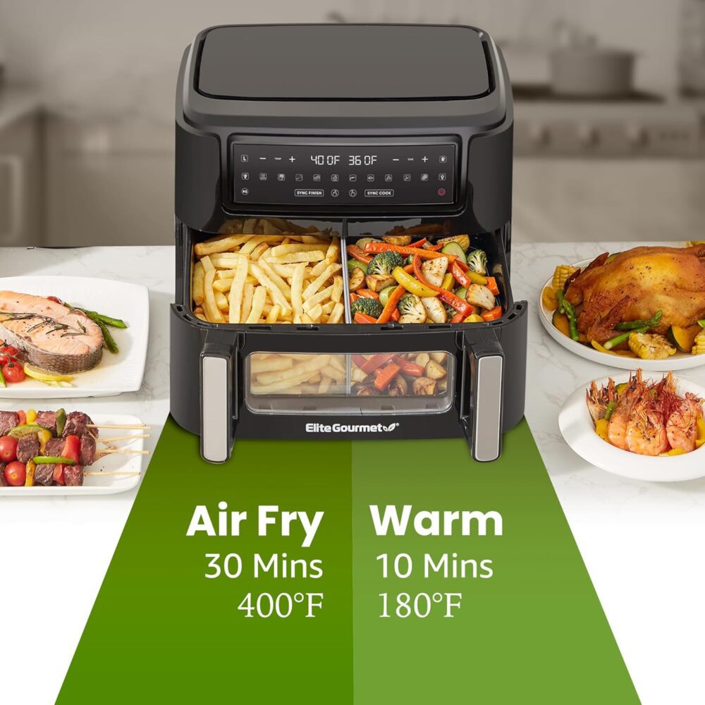 Elite Gourmet EAF1055D Forno fritadeira de ar de zona dupla,... | É bom mesmo? Descubra antes de comprar - Image 8