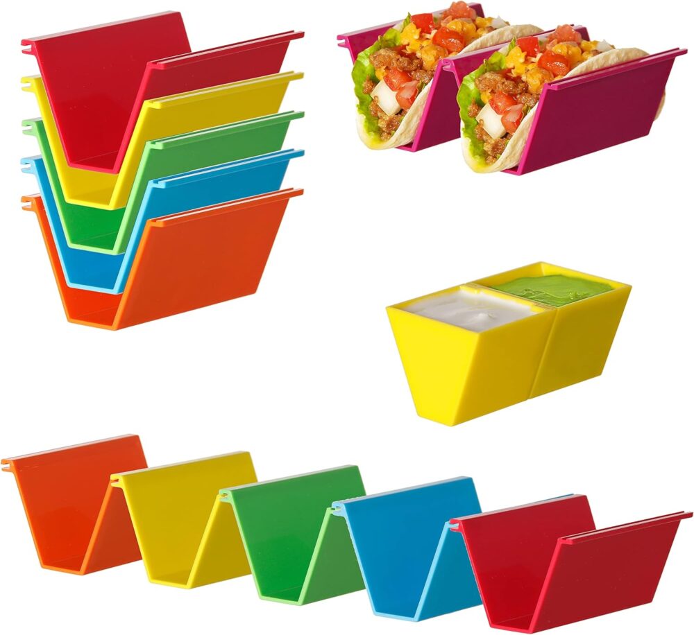 Suportes coloridos para tacos – Conjunto de 12 com 2 pratos ...