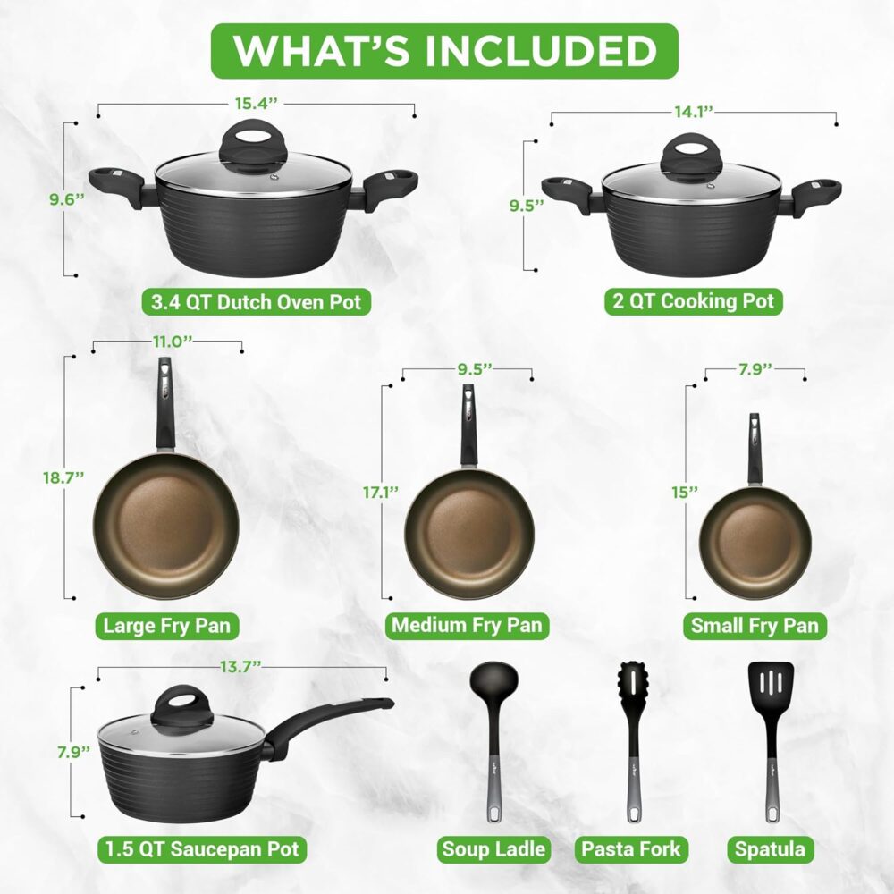 NutriChef - Conjunto de 12 Peças: Panelas e Frigideiras Prof... - Image 3