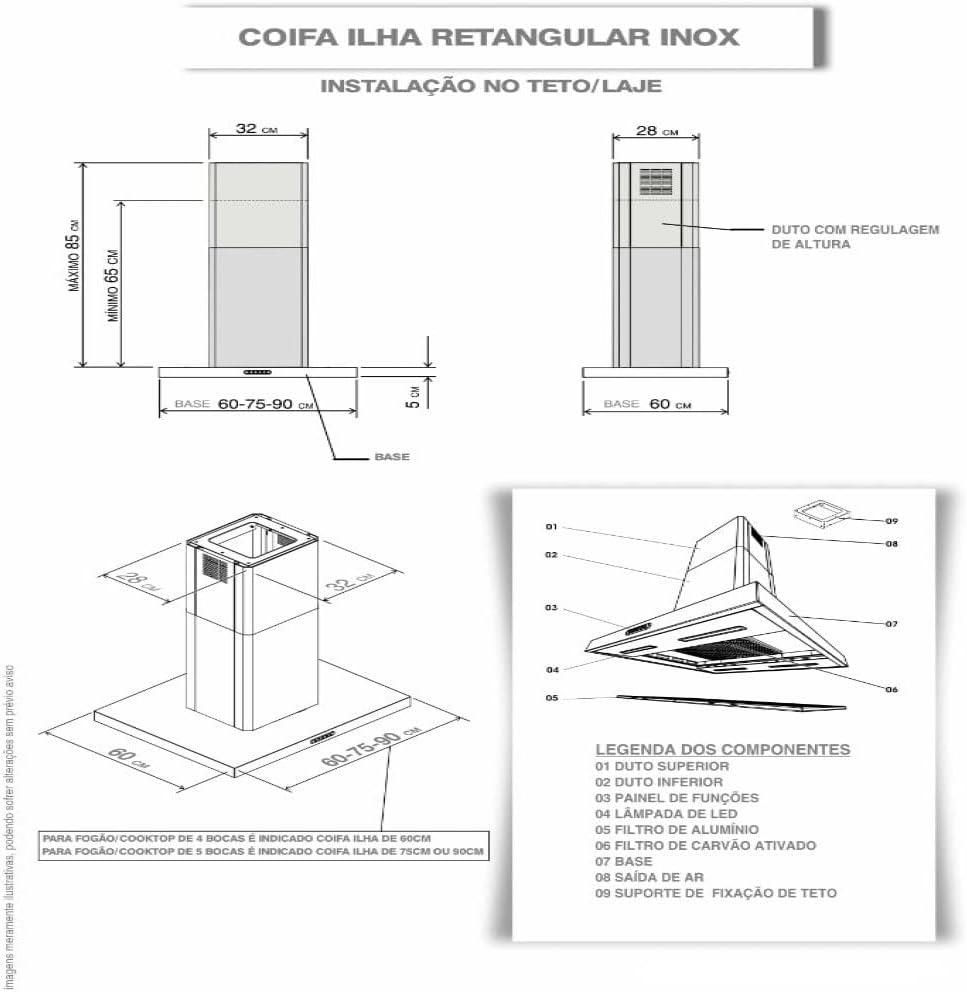COIFA Fogatti ILHA RETANGULAR INOX 60 CM 220 V - Image 2