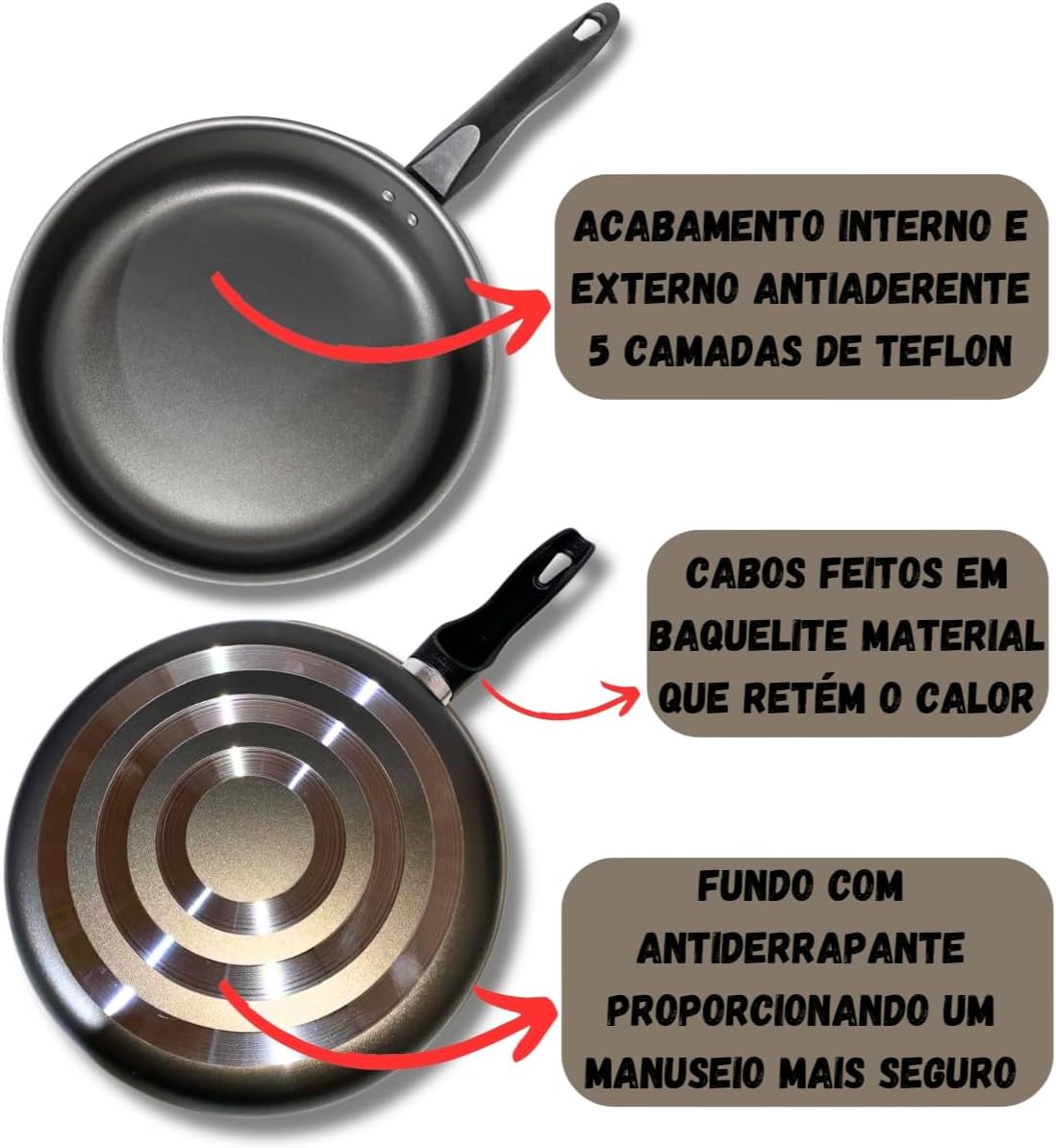 Conjunto Kit Frigideira Com Tampa Jogo 3 Peças Tam 18 20 22 ... - Image 2