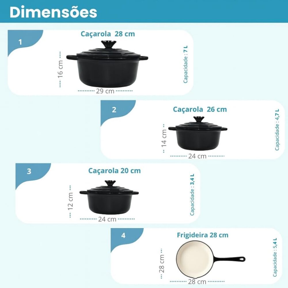 Conjunto de Panelas Holândesa Ferro Fundido Esmaltado, 4 Peç... - Image 4